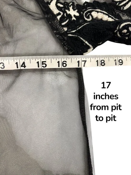 Mechant Sheer Lace Kimono Duster S Black Mesh Embroidered Boho Layer - Picture 7 of 8